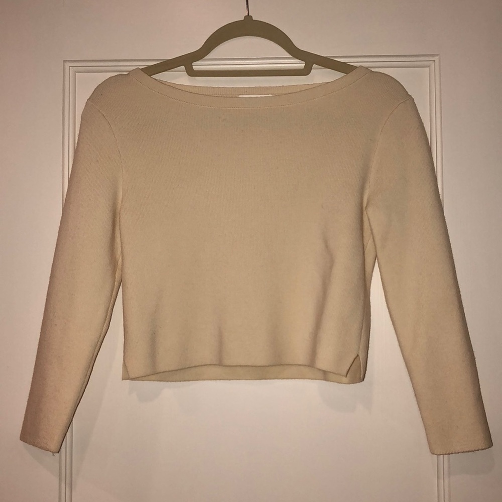 Club Monaco Cream Crew Neck cropped Sweater